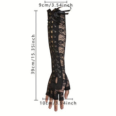 Y2K Lace Up Long Gloves Half Finger Decorative Bowknot Punk Gloves