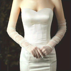Solid Mesh Long Sleeves Bridal Wedding Dress Arm Gloves
