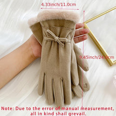 Women's Warm Gloves Outdoor Riding Driving Bow Plus Fleece Mittens
