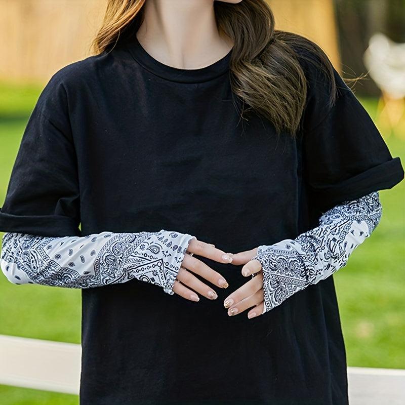 Paisley Print Ice Sleeve Gloves Breathable UV Protection Sleeves