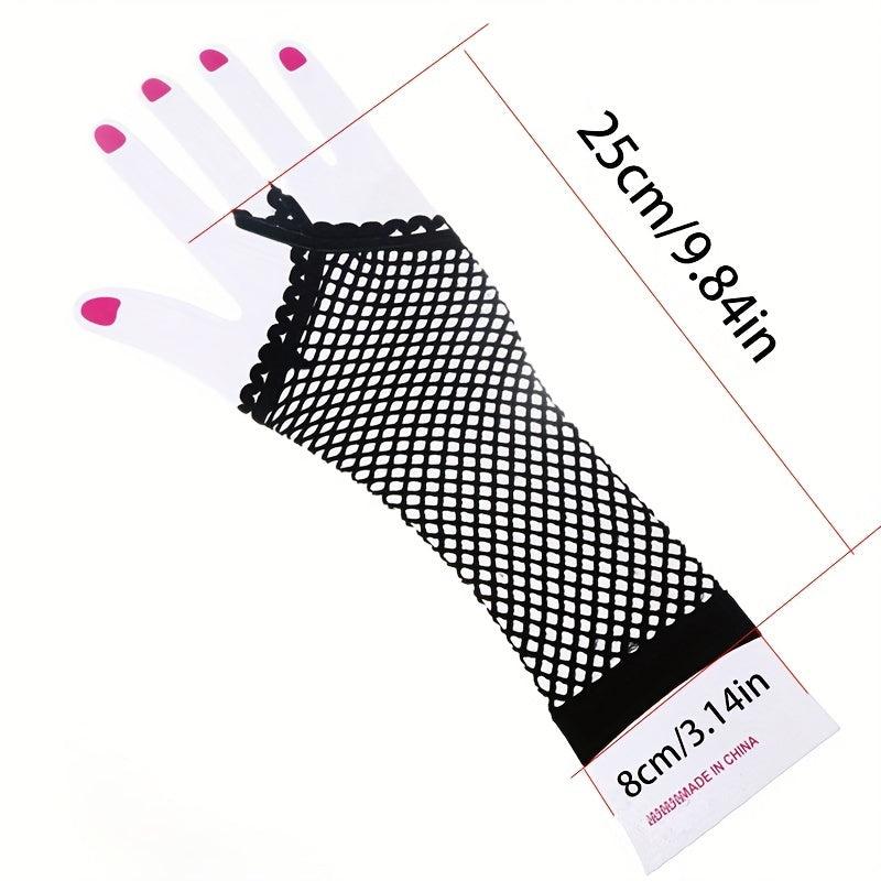 Fishnet Fingerless Gloves Hollow Elastic Sleeves Women
