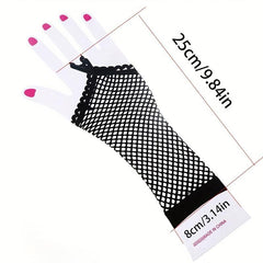 Fishnet Fingerless Gloves Hollow Elastic Sleeves Women