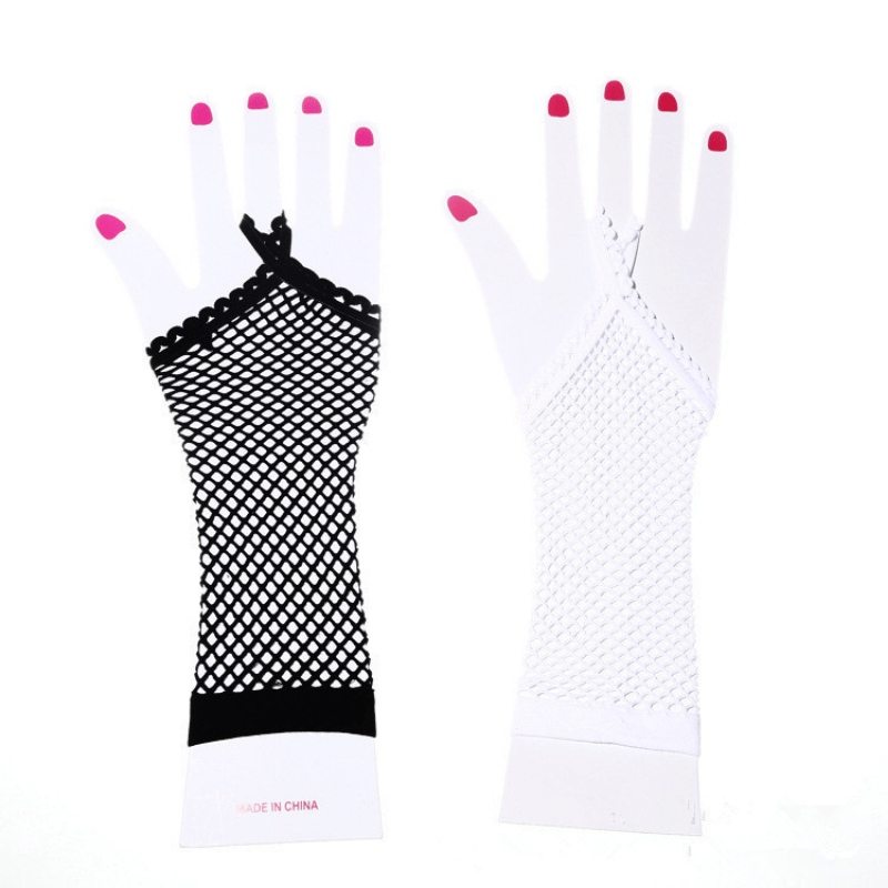 Fishnet Fingerless Gloves Hollow Elastic Sleeves Women