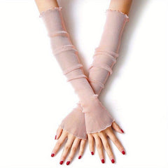 Mesh Sunscreen Sleeve Ruffle Gloves UV Protection