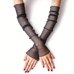 Mesh Sunscreen Sleeve Ruffle Gloves UV Protection