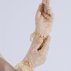Lace Gloves Faux Pearl Decor Jacquard Bridal Wedding Gloves