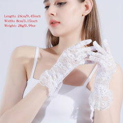 Lace Gloves Faux Pearl Decor Jacquard Bridal Wedding Gloves
