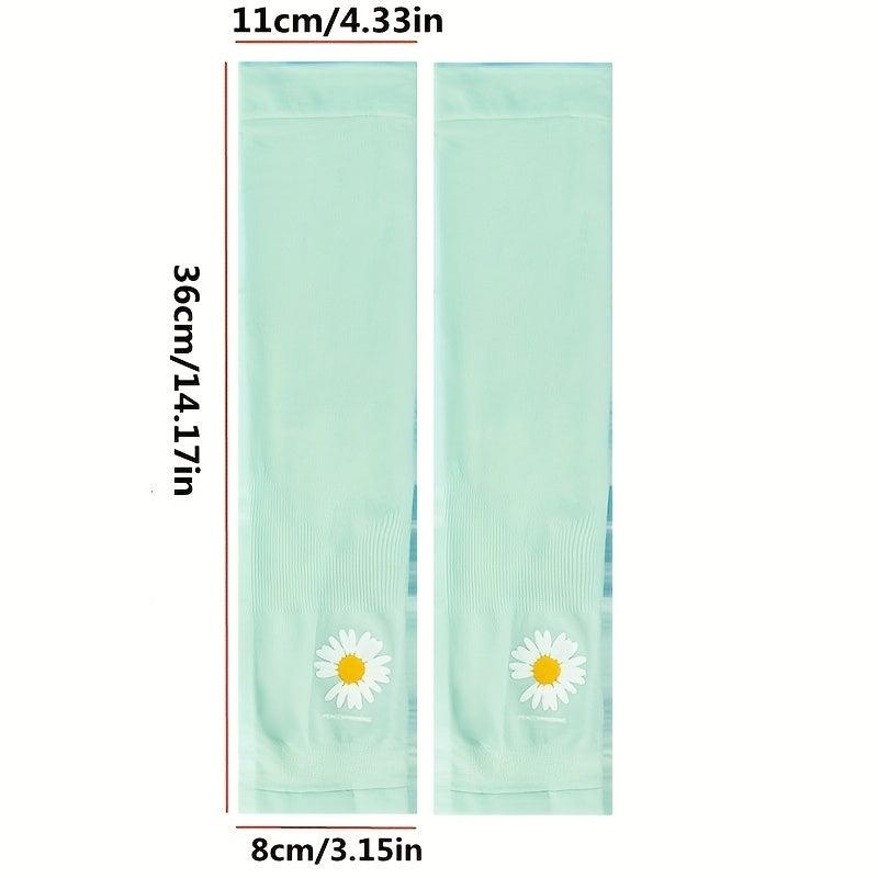 Daisy Print Ice Sleeve Sun Protection Outdoor Driving Gloves
