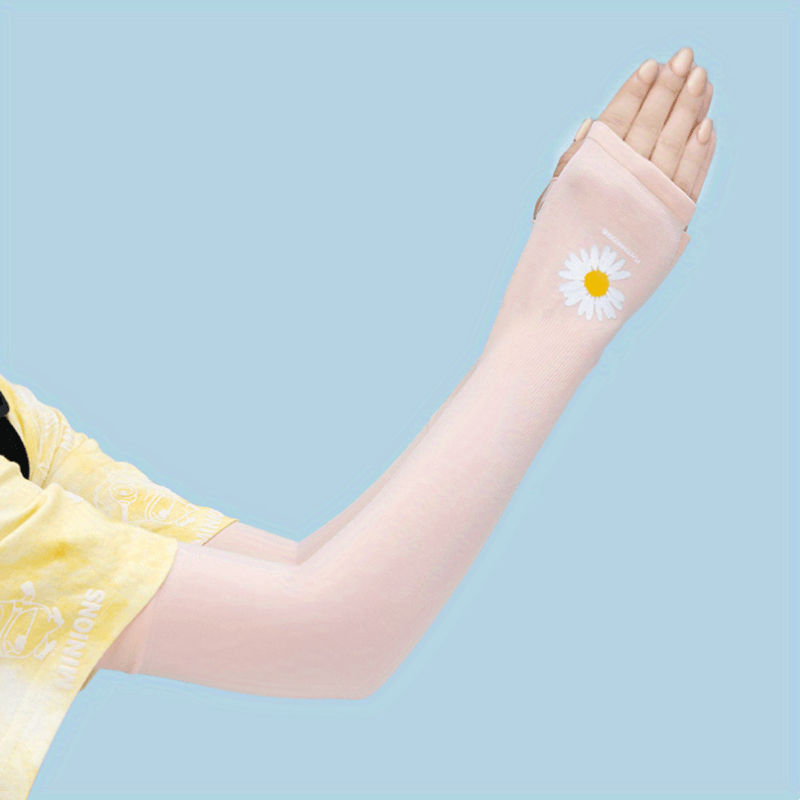 Daisy Print Ice Sleeve Sun Protection Outdoor Driving Gloves