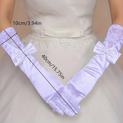Classic Satin Long Gloves with Bowknot for Wedding Tea Party Lace Gloves