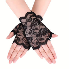 Lace Fingerless Gloves for Women - Breathable Mesh Decorative Gloves