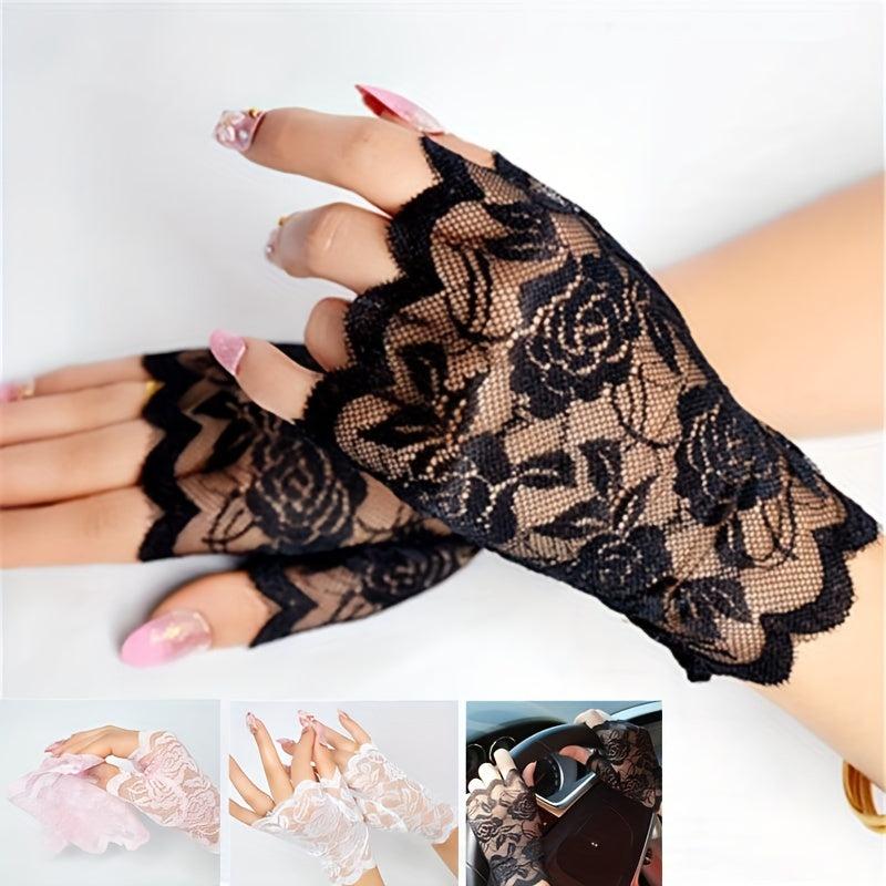 Lace Fingerless Gloves for Women - Breathable Mesh Decorative Gloves