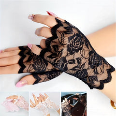 Lace Fingerless Gloves for Women - Breathable Mesh Decorative Gloves