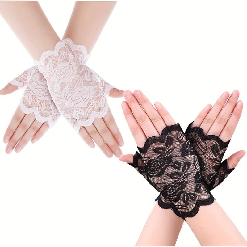Lace Fingerless Gloves for Women - Breathable Mesh Decorative Gloves