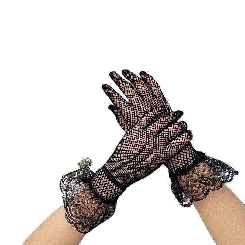 Lace Mesh Breathable Short Gloves for Women