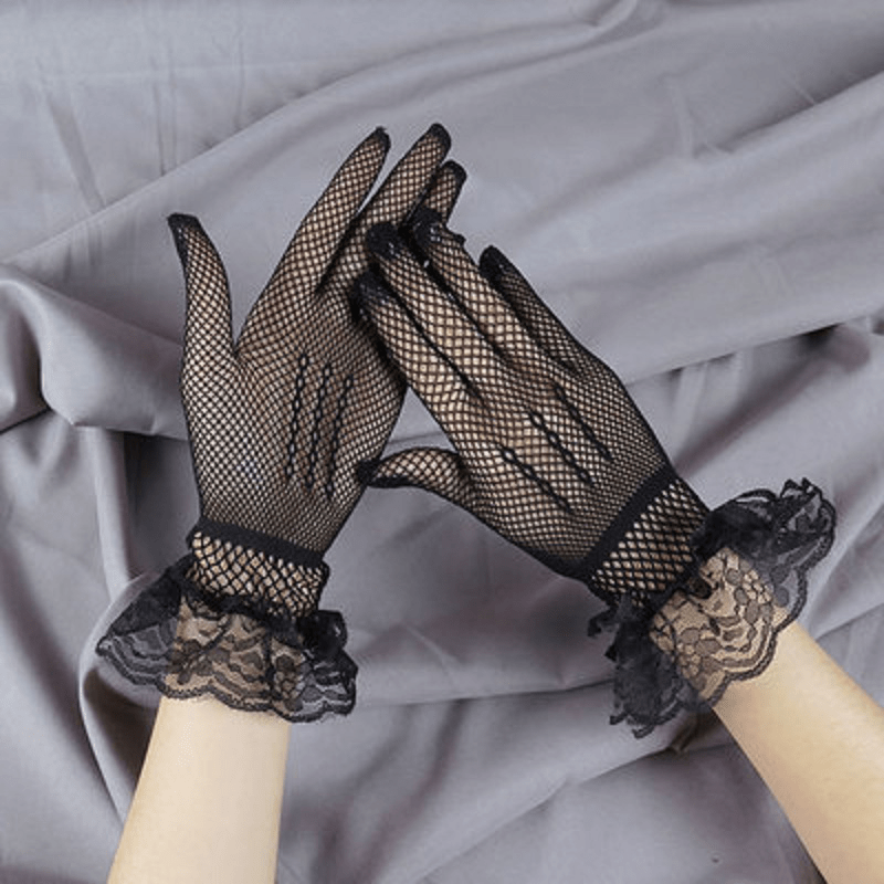 Lace Mesh Breathable Short Gloves for Women