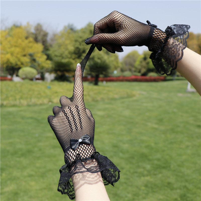 Lace Mesh Breathable Short Gloves for Women