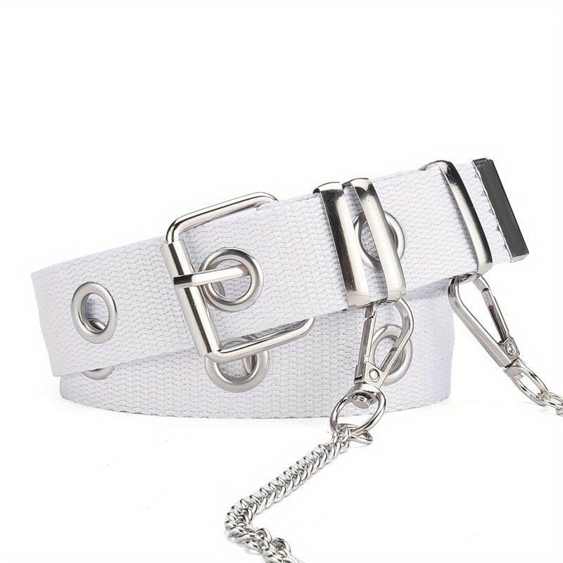 Punk Style Canvas Belt Unisex Chain Belt Hip Hop Jeans Belt