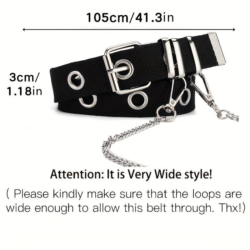 Punk Style Canvas Belt Unisex Chain Belt Hip Hop Jeans Belt
