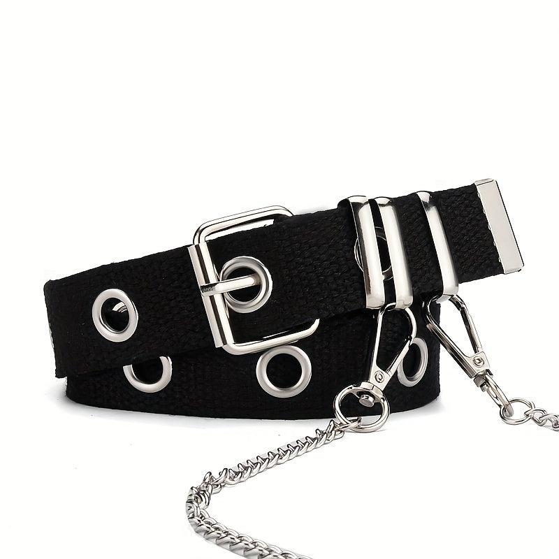 Punk Style Canvas Belt Unisex Chain Belt Hip Hop Jeans Belt