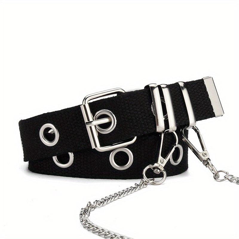 Punk Style Canvas Belt Unisex Chain Belt Hip Hop Jeans Belt