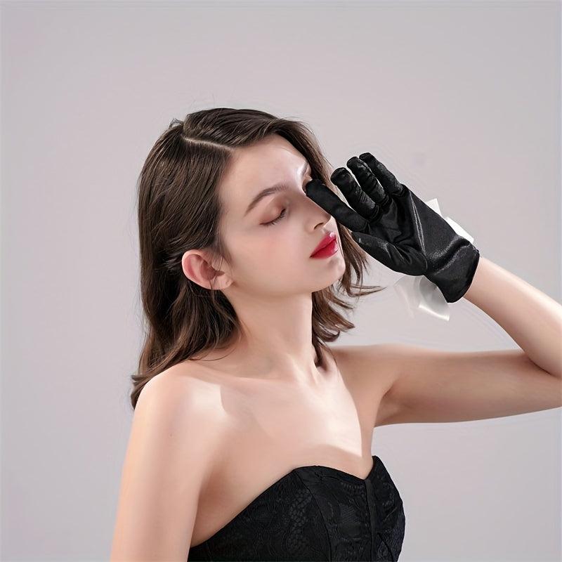 Wedding Dress Satin Gloves with Bow - Women's Fit Wedding Gloves