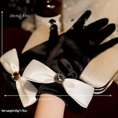 Wedding Dress Satin Gloves with Bow - Women's Fit Wedding Gloves