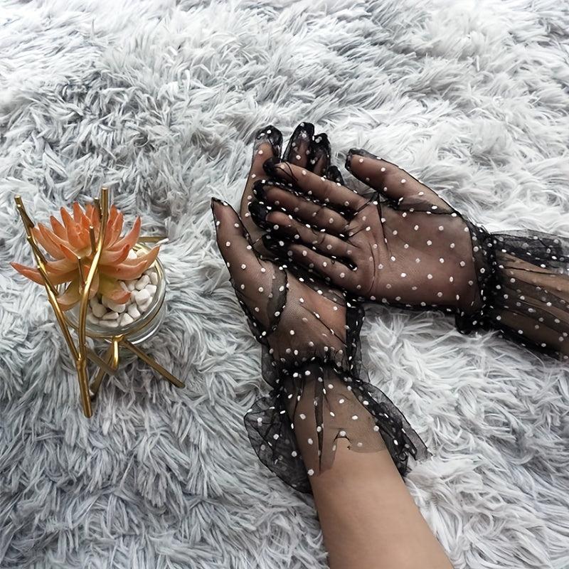 Polka Dot Transparent Lace Gloves for Women