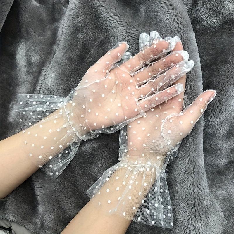 Polka Dot Transparent Lace Gloves for Women