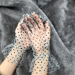 Polka Dot Transparent Lace Gloves for Women