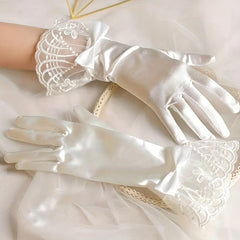 Short Lace Edge Gloves for Wedding Bridal Bow