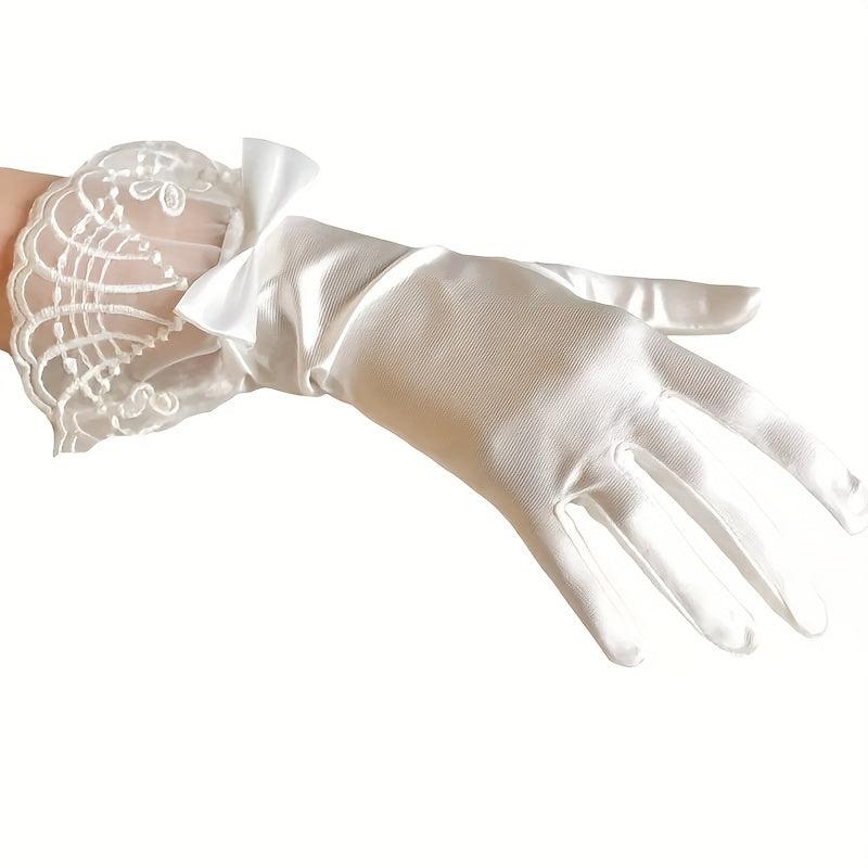 Short Lace Edge Gloves for Wedding Bridal Bow