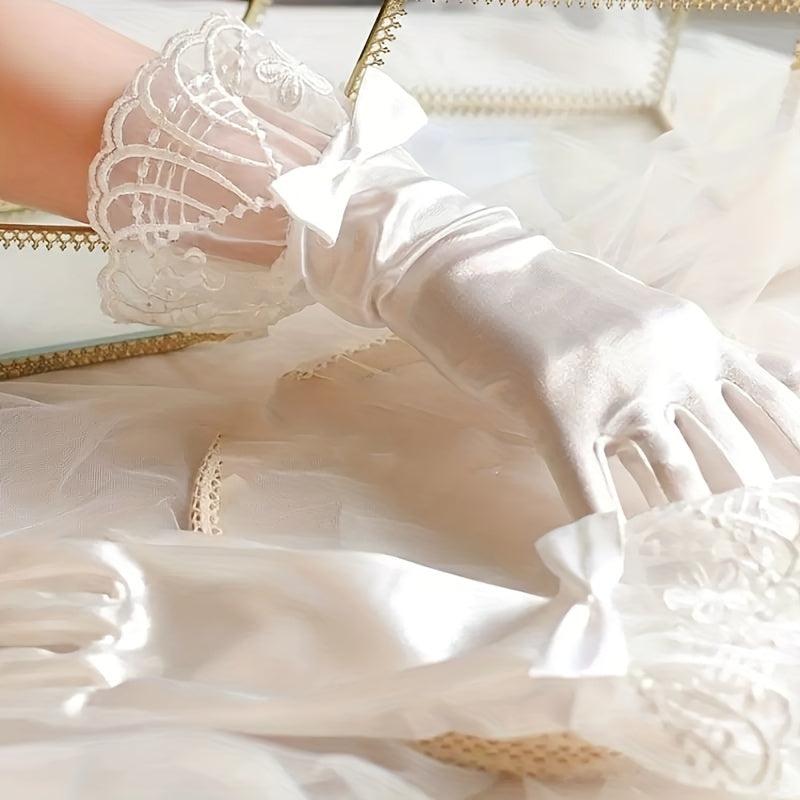 Short Lace Edge Gloves for Wedding Bridal Bow