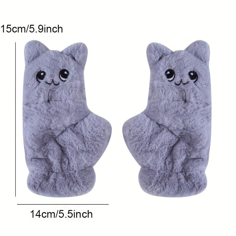 Plush Animal Gloves Flip Cover Cartoon Cat Gloves For Women