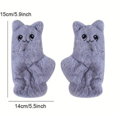 Plush Animal Gloves Flip Cover Cartoon Cat Gloves For Women