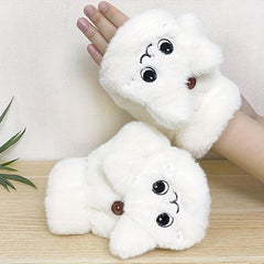 Plush Animal Gloves Flip Cover Cartoon Cat Gloves For Women