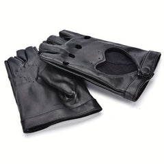 Punk Leather Gloves Hollow Out Driving Biking Fingerless Mittens