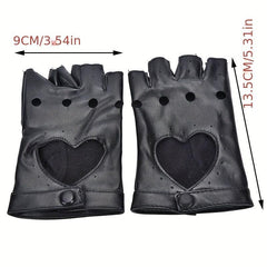 Punk Leather Gloves Hollow Out Driving Biking Fingerless Mittens