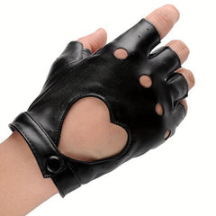 Punk Leather Gloves Hollow Out Driving Biking Fingerless Mittens