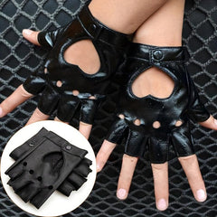 Punk Leather Gloves Hollow Out Driving Biking Fingerless Mittens
