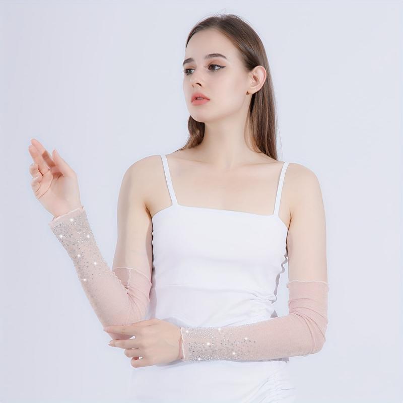 Rhinestone Hot Stamping Ruffles Pink Sunscreen Gloves