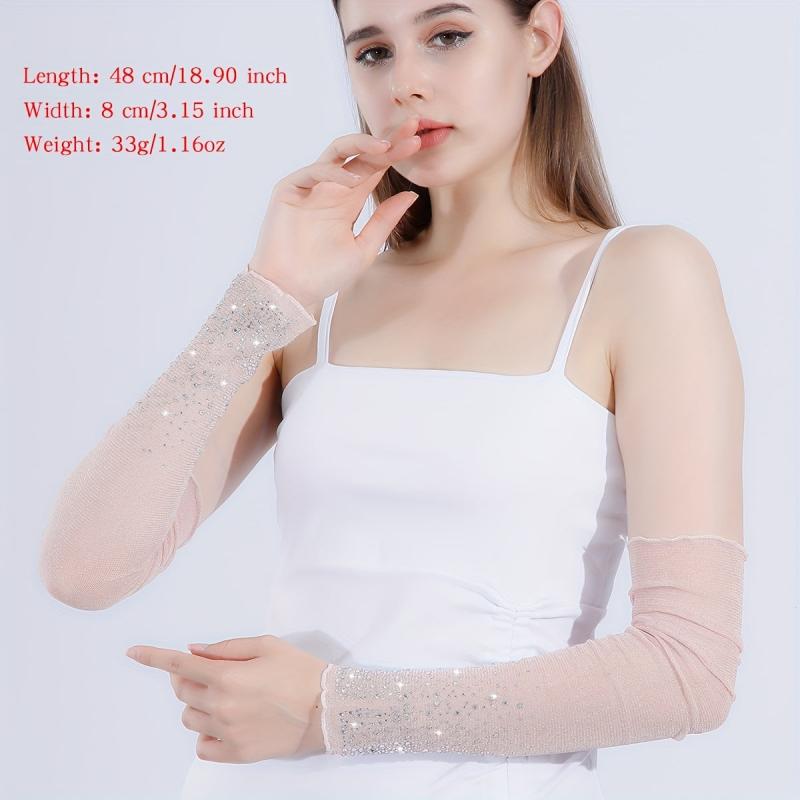 Rhinestone Hot Stamping Ruffles Pink Sunscreen Gloves