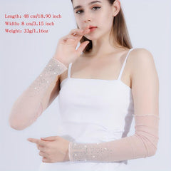 Rhinestone Hot Stamping Ruffles Pink Sunscreen Gloves