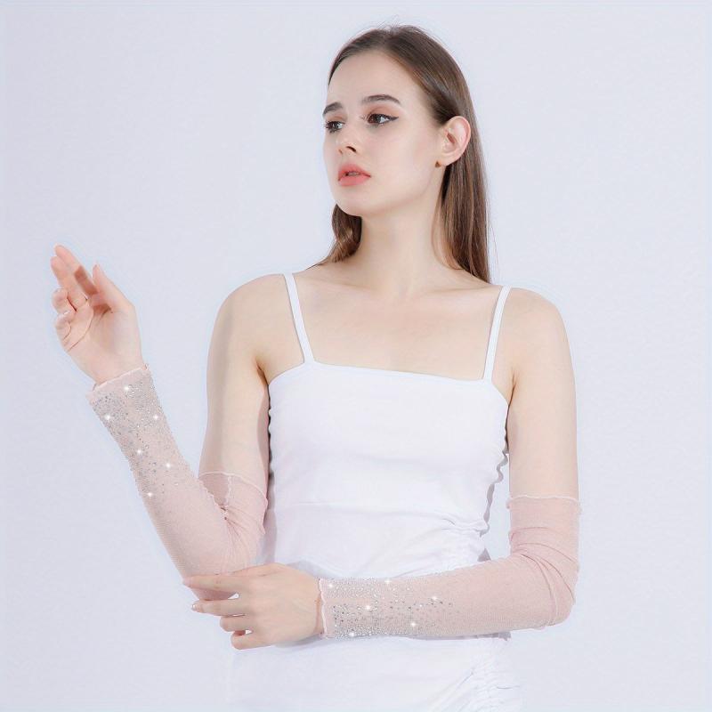 Rhinestone Hot Stamping Ruffles Pink Sunscreen Gloves