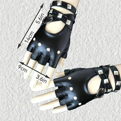 Rivet Punk Fingerless Gloves for Women Hollow Out Rock Stage Hip Hop Party