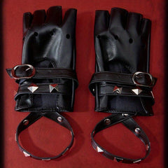 Rivet Punk Fingerless Gloves for Women Hollow Out Rock Stage Hip Hop Party