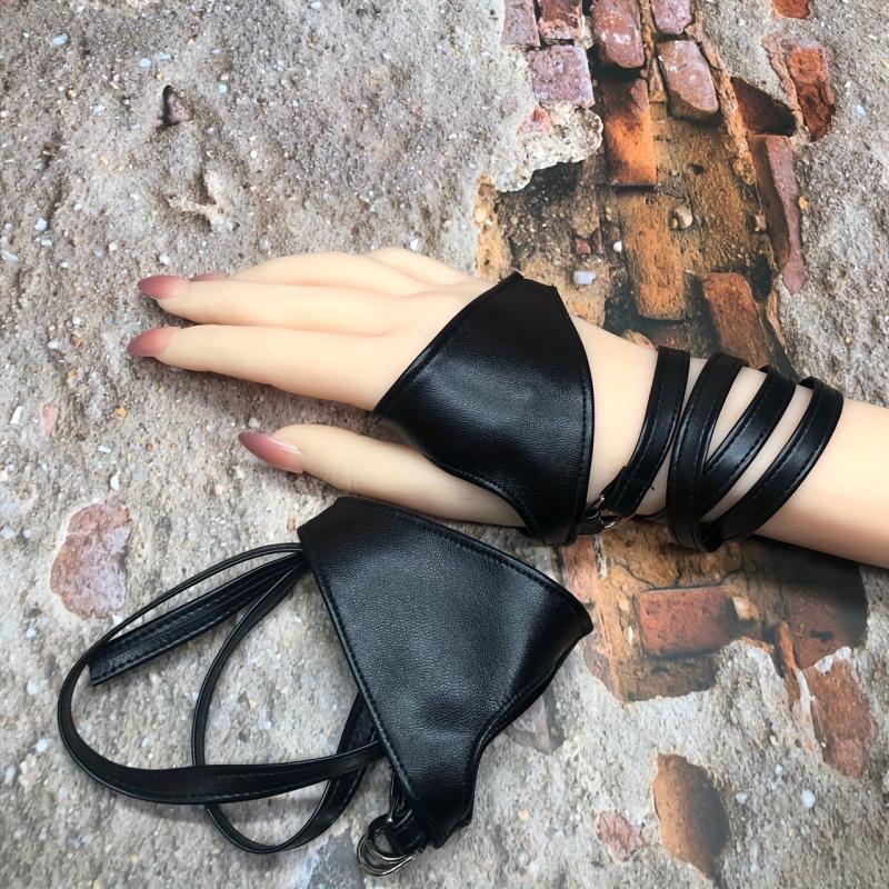Punk Strap Gloves PU Leather Sexy Fingerless Gloves