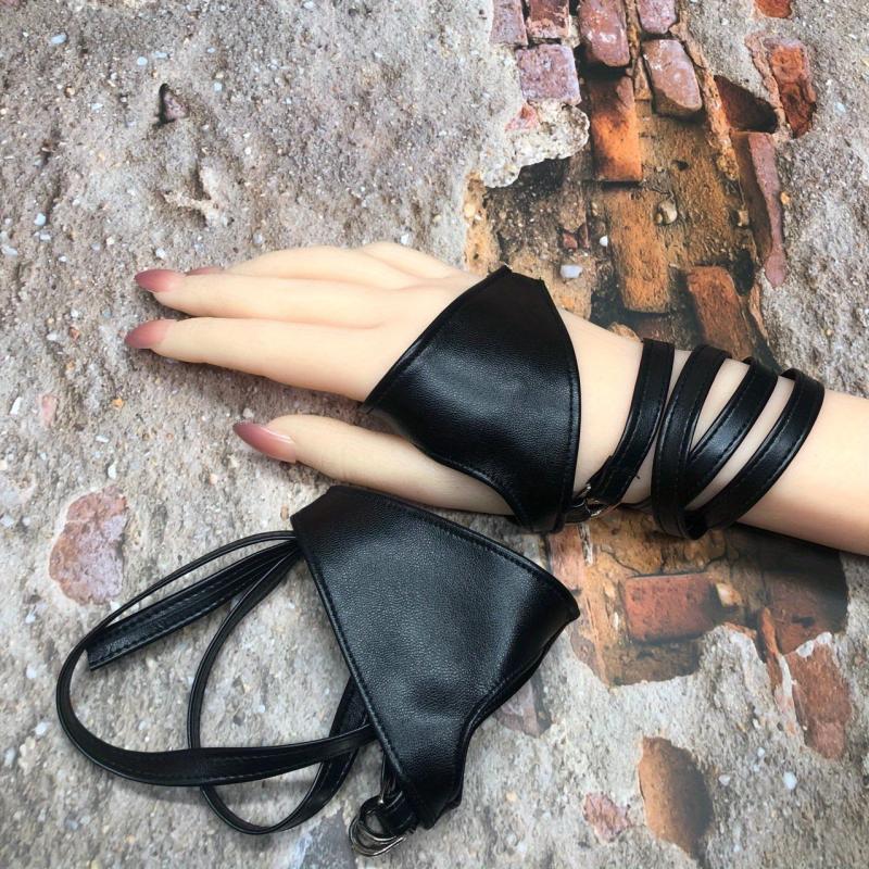 Punk Strap Gloves PU Leather Sexy Fingerless Gloves