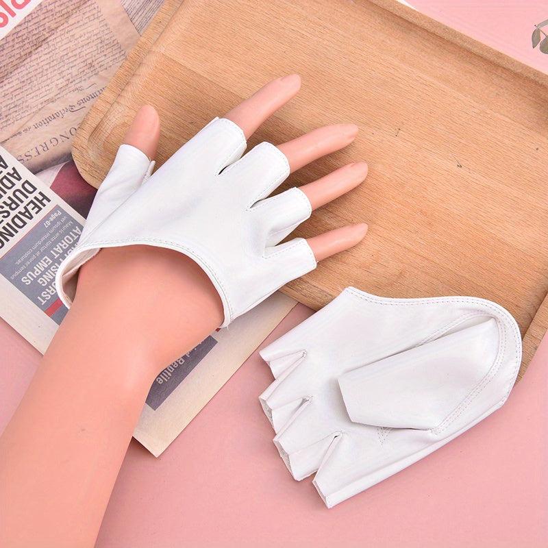 Vintage PU Leather Fingerless Gloves Solid Punk Rock Half Finger Gloves