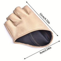 Vintage PU Leather Fingerless Gloves Solid Punk Rock Half Finger Gloves